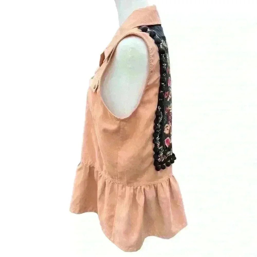 Entro Dusty Peach Boho Floral Sleeveless Peplum Tunic top blouse shirt Small - Picture 4 of 8